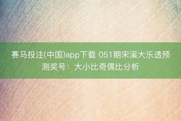 赛马投注(中国)app下载 051期宋溪大乐透预测奖号：大小比奇偶比分析