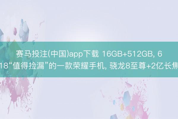 赛马投注(中国)app下载 16GB+512GB, 618“值得捡漏”的一款荣耀手机, 骁龙8至尊+2亿长焦