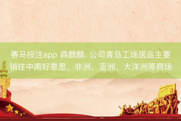 赛马投注app 森麒麟: 公司青岛工场居品主要销往中南好意思、非洲、亚洲、大洋洲等商场