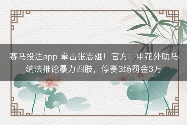 赛马投注app 拳击张志雄!官方:申花外助马纳法推论暴力四肢,停赛3场罚金3万