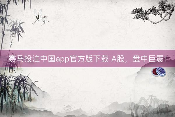 赛马投注中国app官方版下载 A股，盘中巨震！