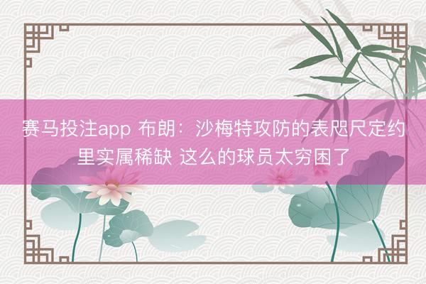 赛马投注app 布朗：沙梅特攻防的表咫尺定约里实属稀缺 这么的球员太穷困了