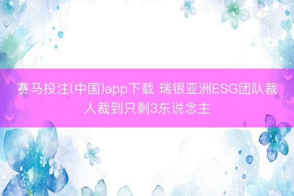 赛马投注(中国)app下载 瑞银亚洲ESG团队裁人裁到只剩3东说念主