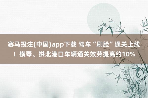 赛马投注(中国)app下载 驾车“刷脸”通关上线!横琴、拱北港口车辆通关效劳提高约10%